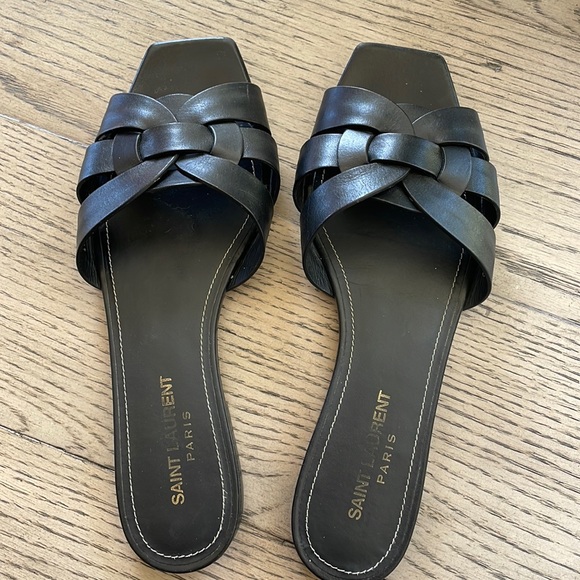Saint Laurent Tribute Slide Sandals 37 - Picture 1 of 16